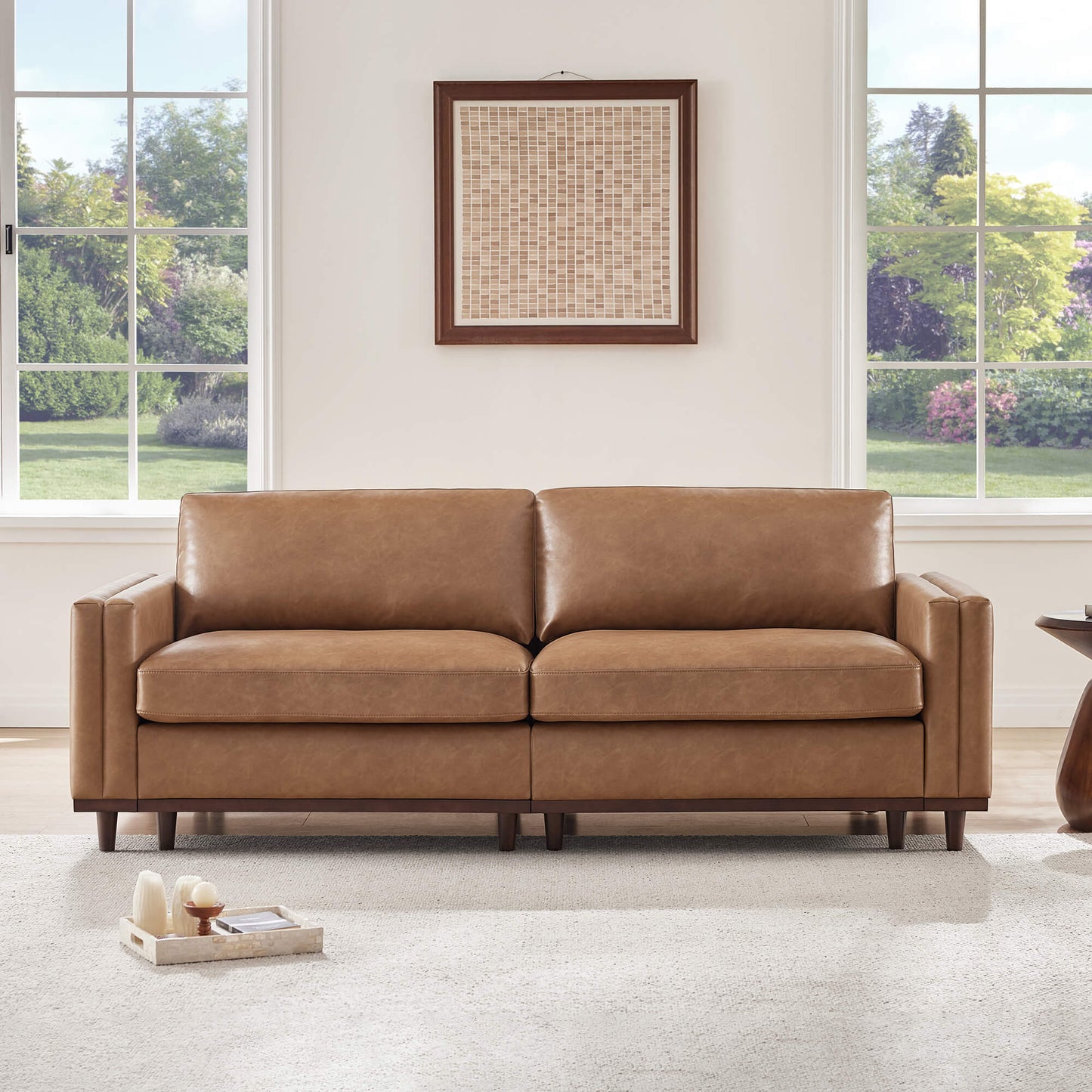 Overstuffed Feather Sectional Sofa with Wood Base