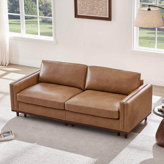 Overstuffed Feather Sectional Sofa with Wood Base