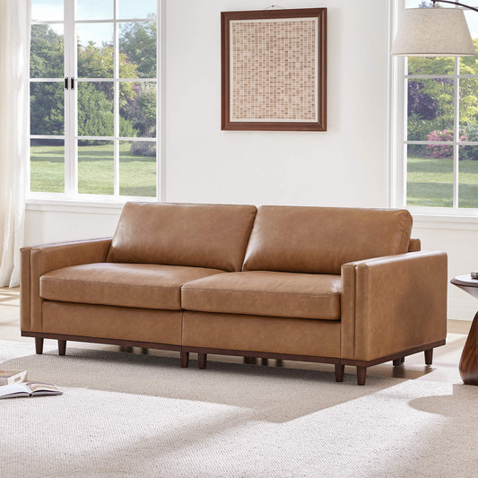 Overstuffed Feather Sectional Sofa with Wood Base