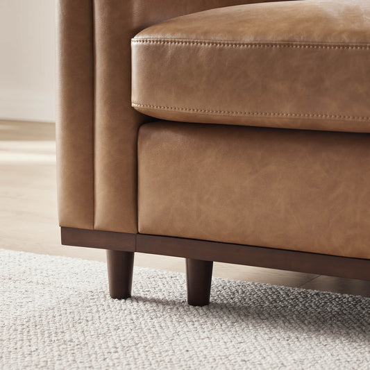Overstuffed Feather Sectional Sofa with Wood Base
