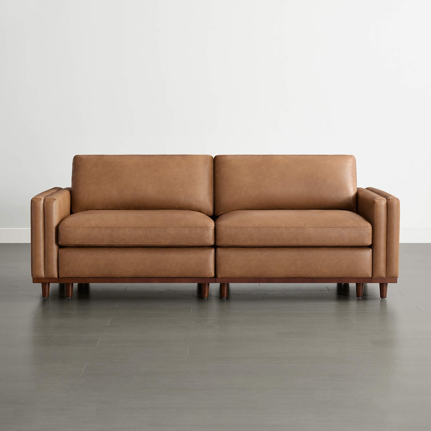 Overstuffed Feather Sectional Sofa with Wood Base