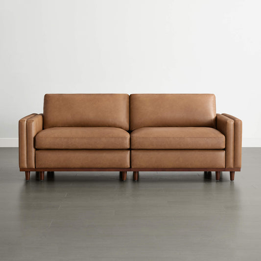 Overstuffed Feather Sectional Sofa with Wood Base