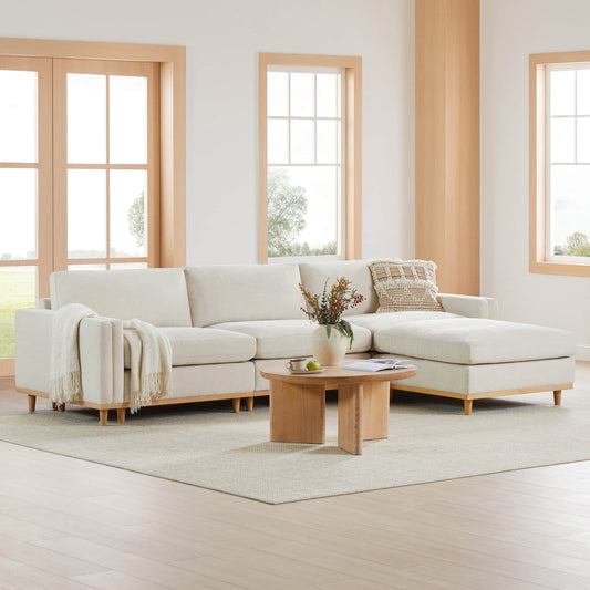 Overstuffed Feather Sectional Sofa with Wood Base, 4-Piece