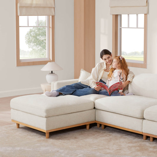 Overstuffed Feather Sectional Sofa with Wood Base, 4-Piece