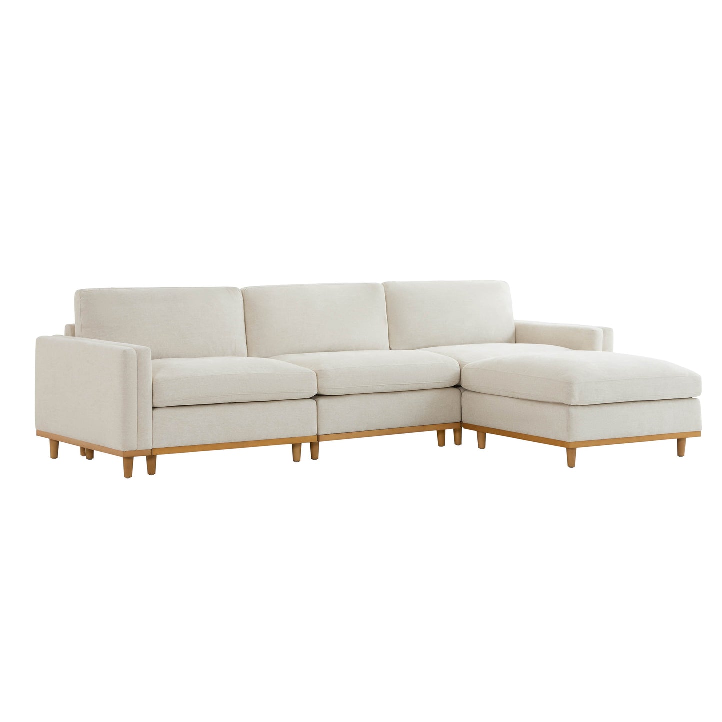 Overstuffed Feather Sectional Sofa with Wood Base, 4-Piece