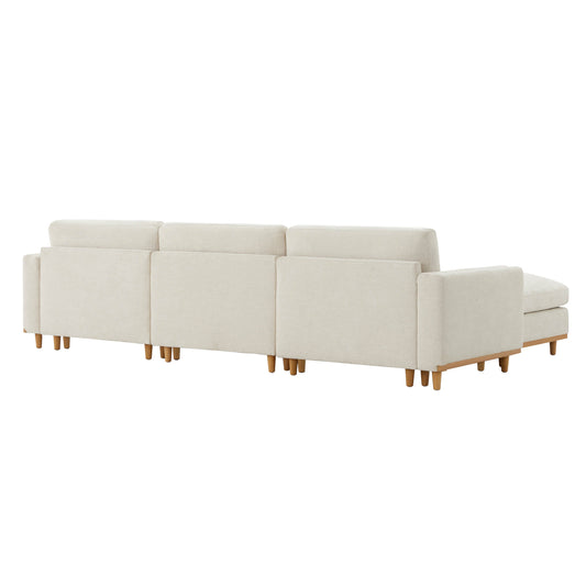 Overstuffed Feather Sectional Sofa with Wood Base, 4-Piece