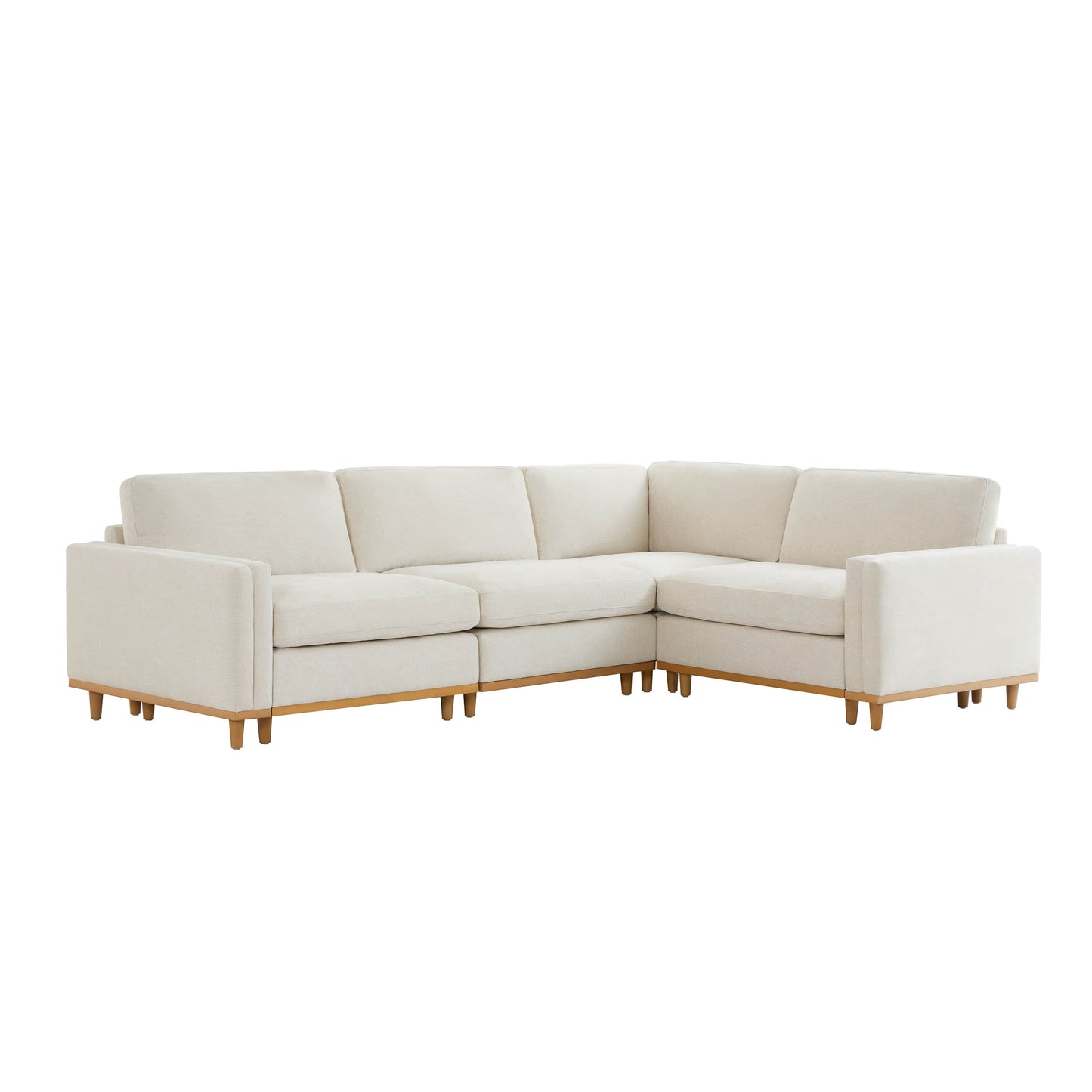 Overstuffed Feather Sectional Sofa with Wood Base, 4-Piece