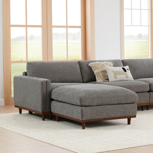 Overstuffed Feather Sectional Sofa with Wood Base, 4-Piece