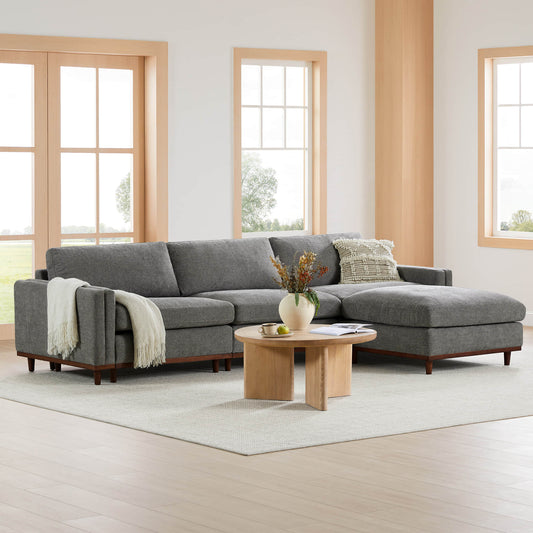 Overstuffed Feather Sectional Sofa with Wood Base, 4-Piece