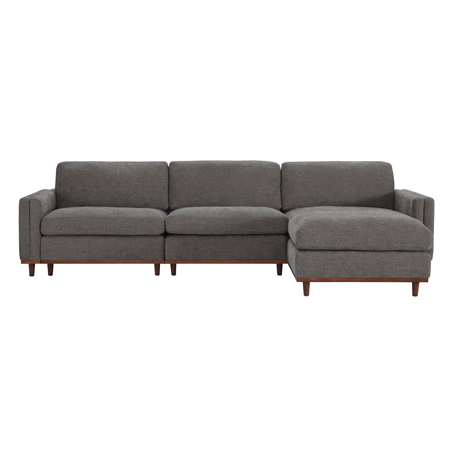 Overstuffed Feather Sectional Sofa with Wood Base, 4-Piece