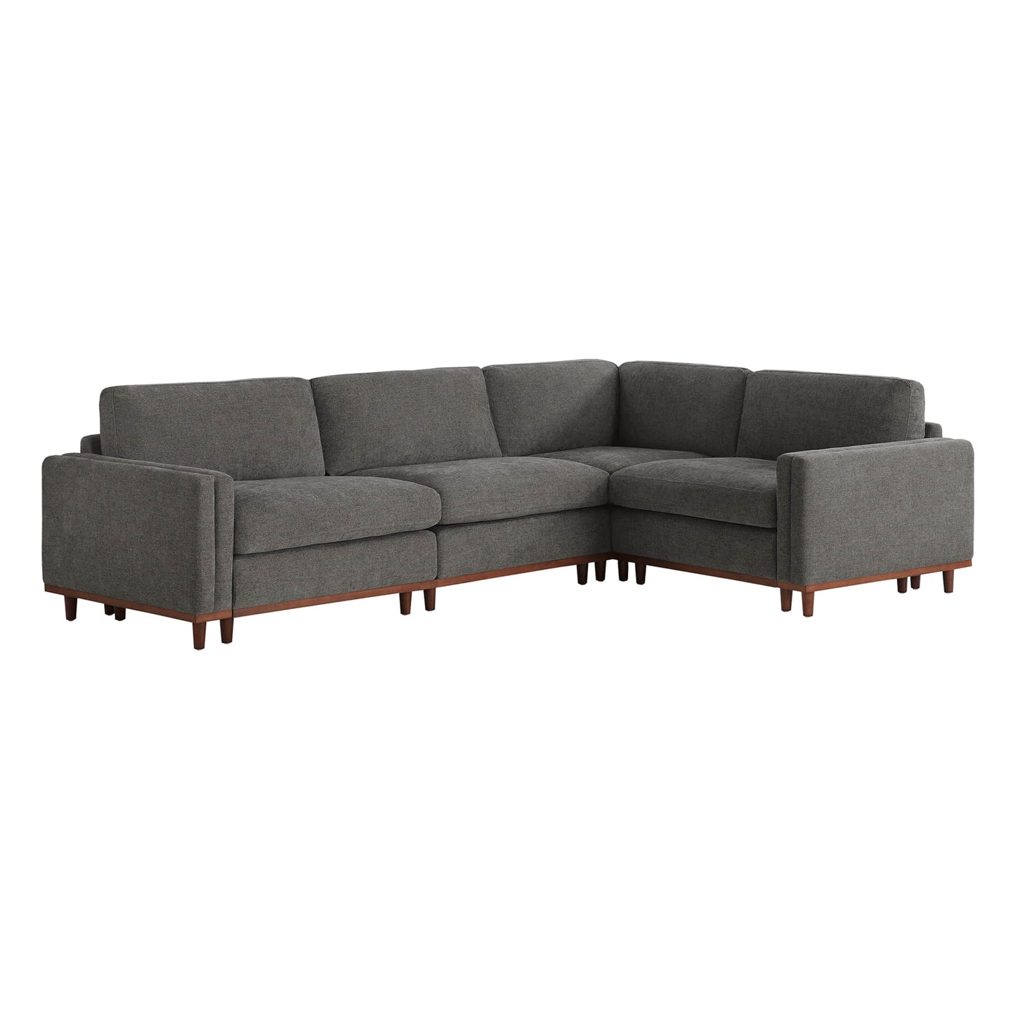 Overstuffed Feather Sectional Sofa with Wood Base, 4-Piece