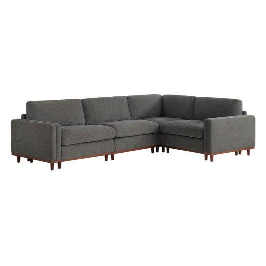 Overstuffed Feather Sectional Sofa with Wood Base, 4-Piece