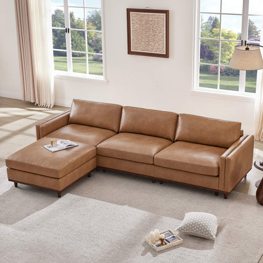 Overstuffed Feather Sectional Sofa with Wood Base, 4-Piece