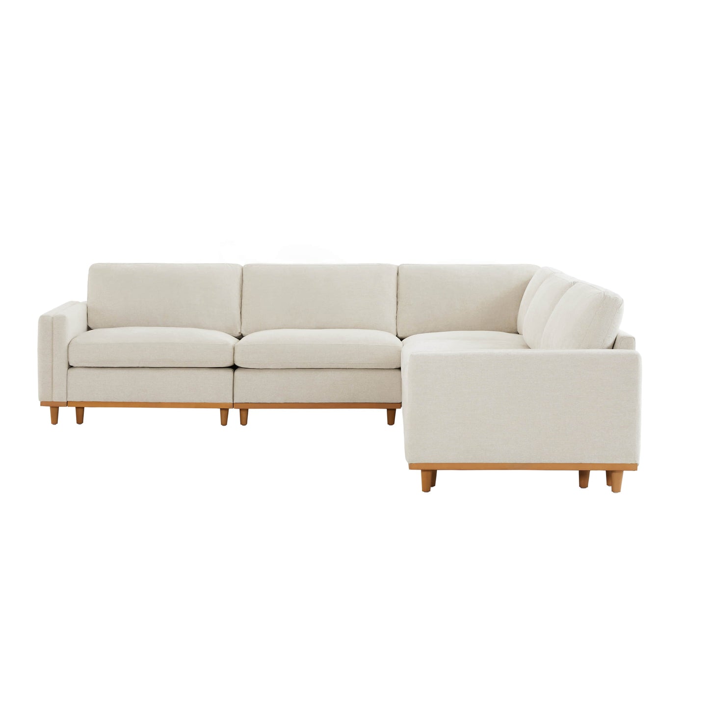 Overstuffed Sectional Sofa with Feather Fill and Wood Base