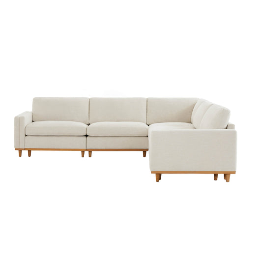 Overstuffed Sectional Sofa with Feather Fill and Wood Base