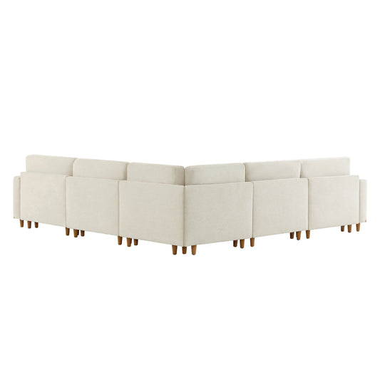 Overstuffed Sectional Sofa with Feather Fill and Wood Base