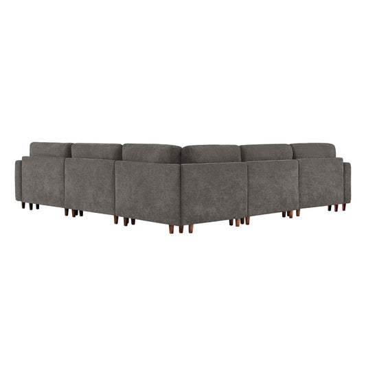 Overstuffed Sectional Sofa with Feather Fill and Wood Base