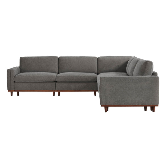 Overstuffed Sectional Sofa with Feather Fill and Wood Base