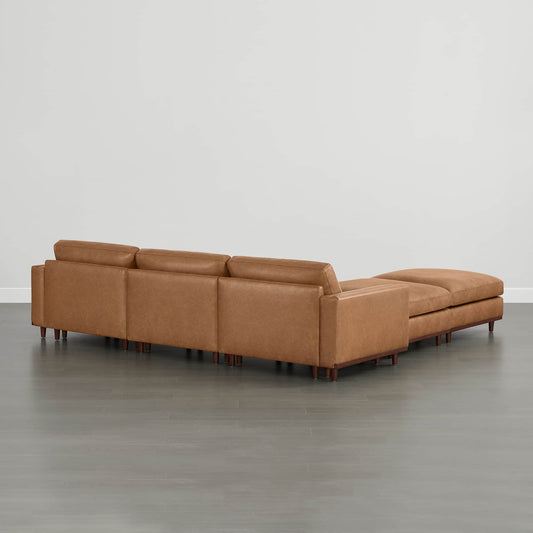 Overstuffed Sectional Sofa with Feather Fill and Wood Base