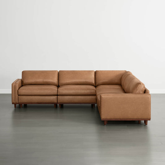 Overstuffed Sectional Sofa with Feather Fill and Wood Base