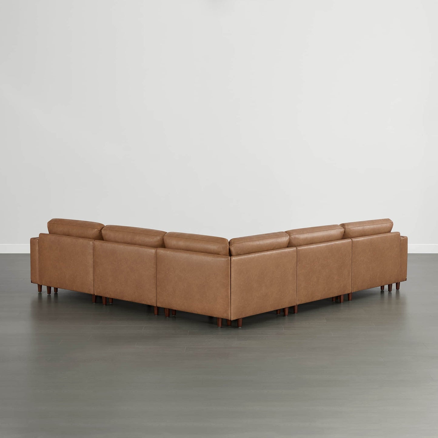 Overstuffed Sectional Sofa with Feather Fill and Wood Base