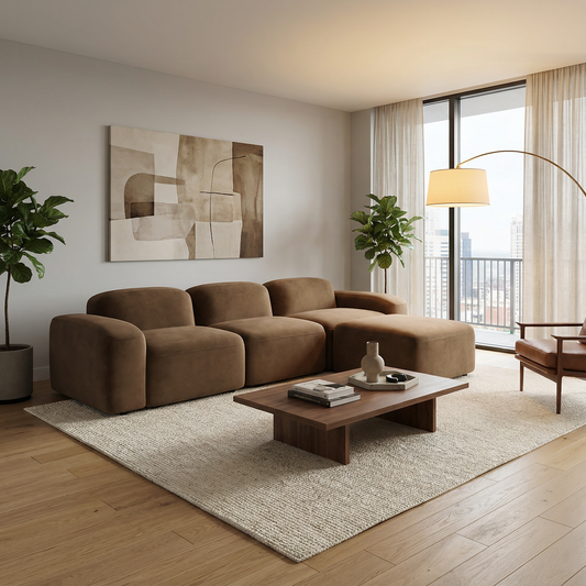 Sectional Sofa Brown Velvet with Deep Seating Design
