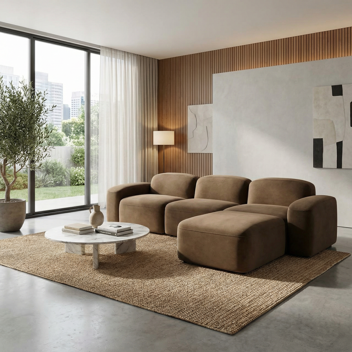 Sectional Sofa Brown Velvet with Deep Seating Design