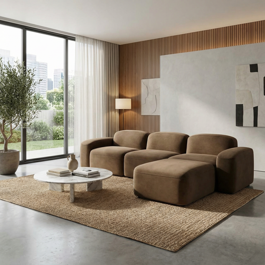 Sectional Sofa Brown Velvet with Deep Seating Design
