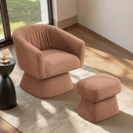 Pleated Swivel Accent Chair with Matching Ottoman
