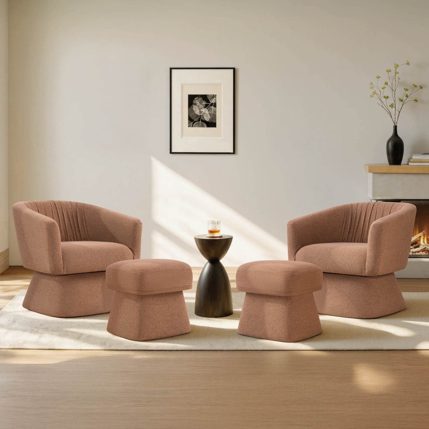 Pleated Swivel Accent Chair with Matching Ottoman