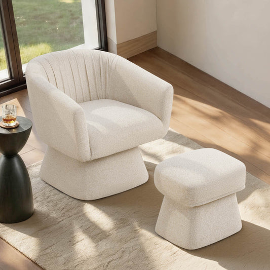 Pleated Swivel Accent Chair with Matching Ottoman