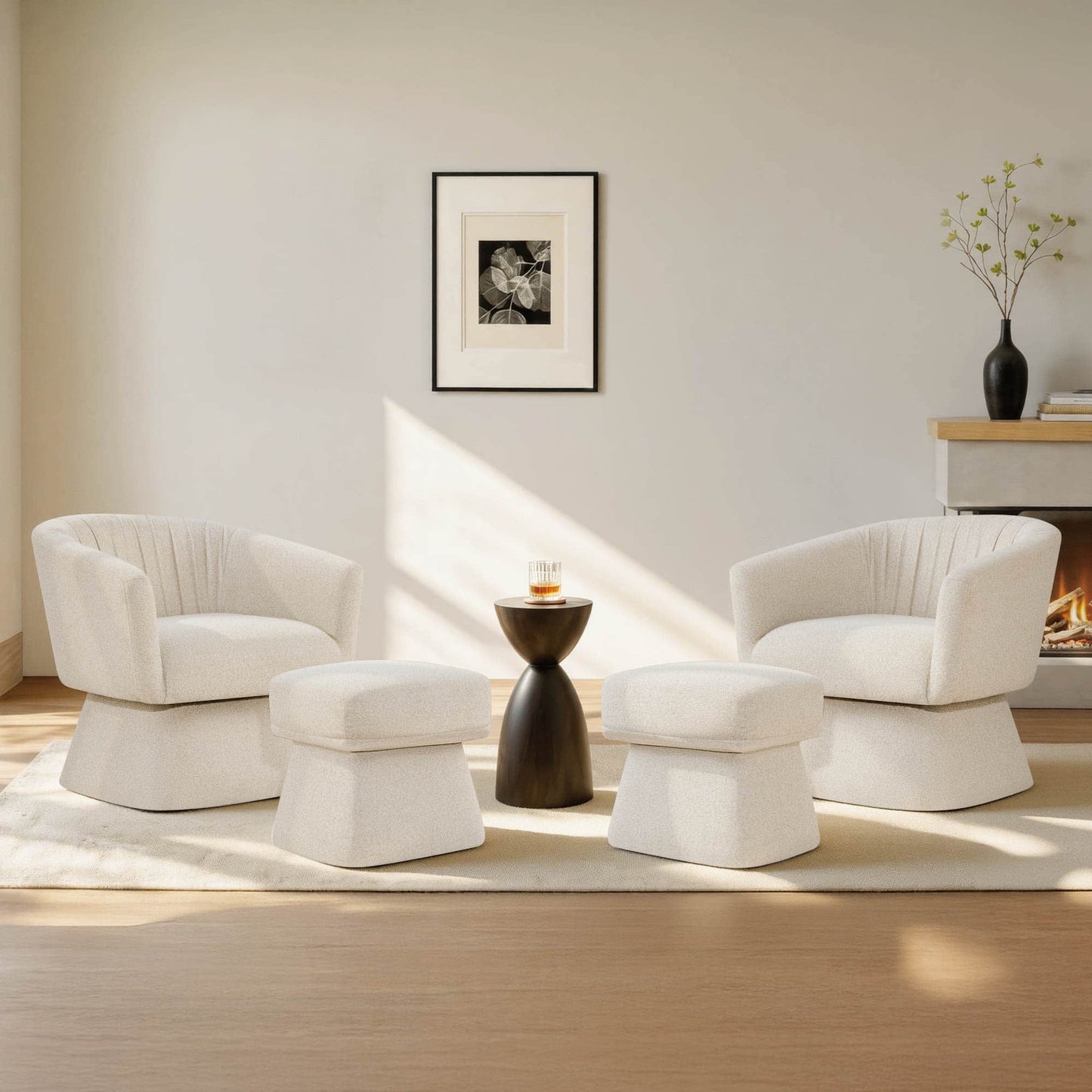 Pleated Swivel Accent Chair with Matching Ottoman