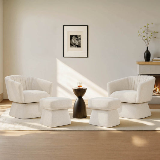 Pleated Swivel Accent Chair with Matching Ottoman