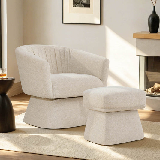 Pleated Swivel Accent Chair with Matching Ottoman