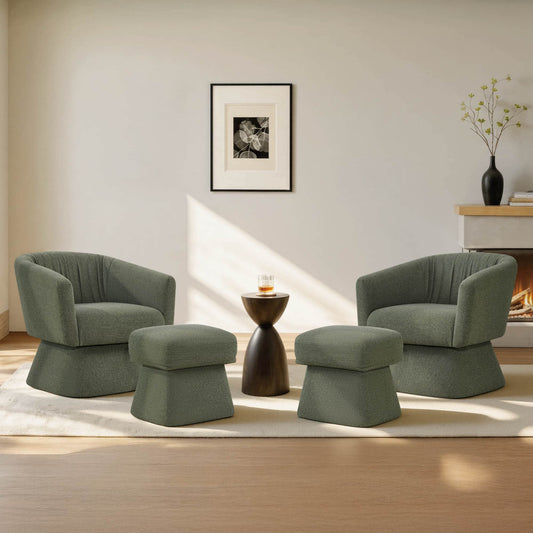 Pleated Swivel Accent Chair with Matching Ottoman