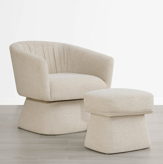 Pleated Swivel Accent Chair with Matching Ottoman