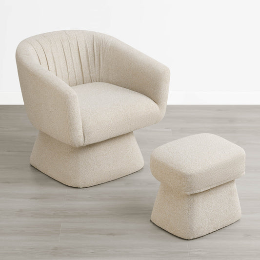 Pleated Swivel Accent Chair with Matching Ottoman
