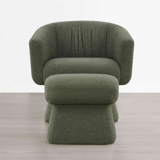 Pleated Swivel Accent Chair with Matching Ottoman
