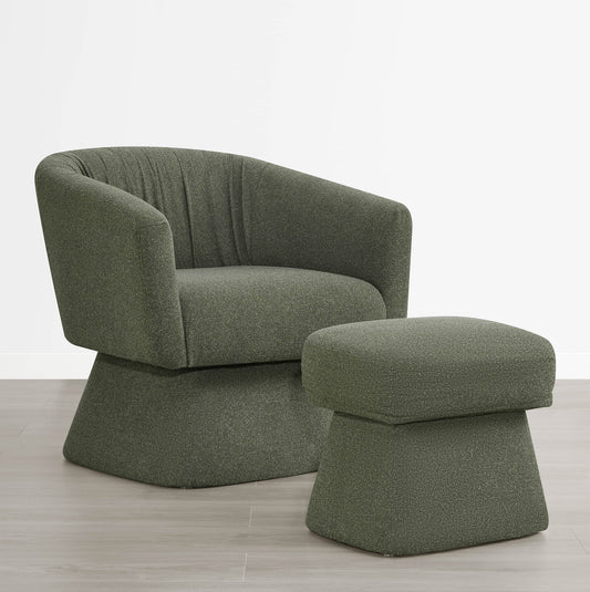 Pleated Swivel Accent Chair with Matching Ottoman