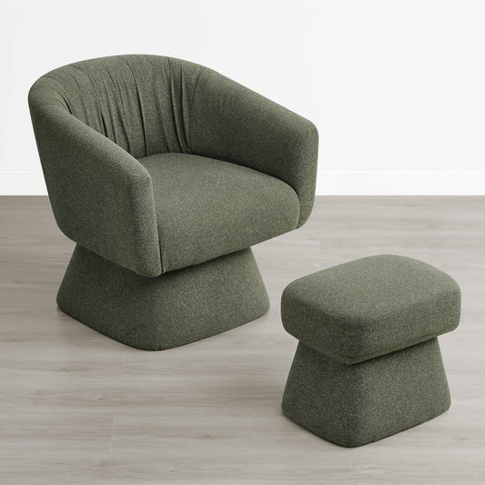 Pleated Swivel Accent Chair with Matching Ottoman