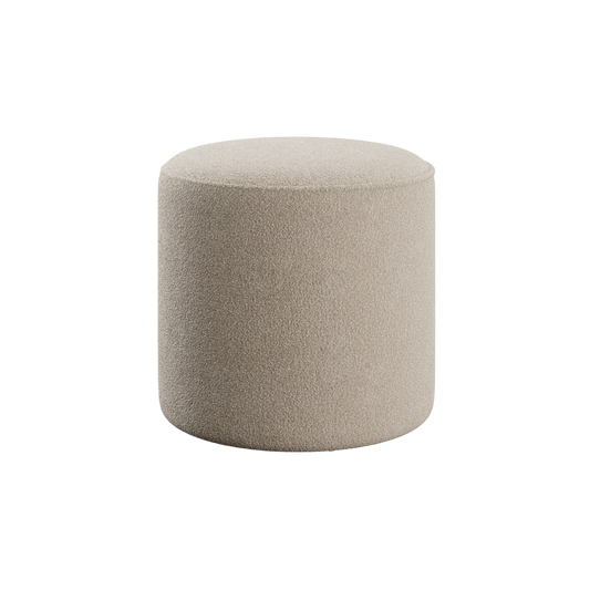 Ottoman in Greige Boucle with Textured Fabric