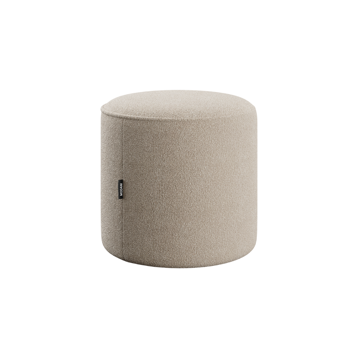 Ottoman in Greige Boucle with Textured Fabric