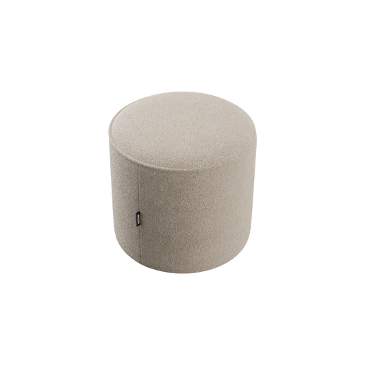 Ottoman in Greige Boucle with Textured Fabric