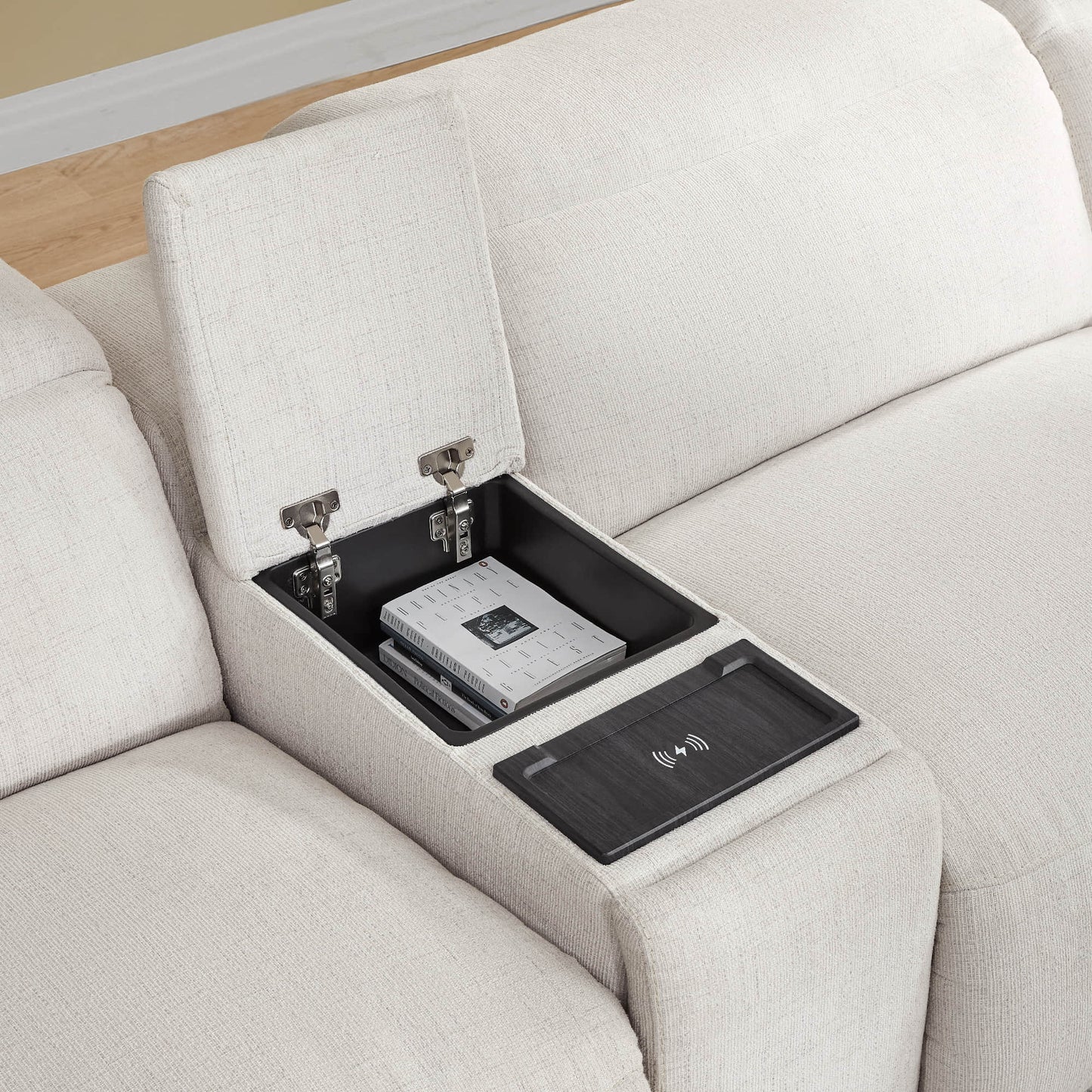 Power Console with Sleek Design and Storage Compartments