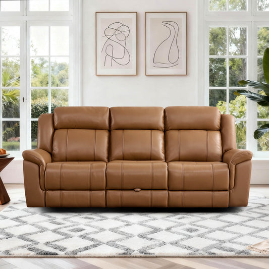 Power Reclining Sofa in Genuine Leather with Drop-Down Table