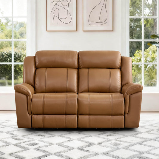 Power Reclining Sofa in Genuine Leather with Drop-Down Table