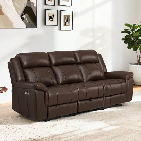 Power Reclining Sofa in Genuine Leather with Drop-Down Table