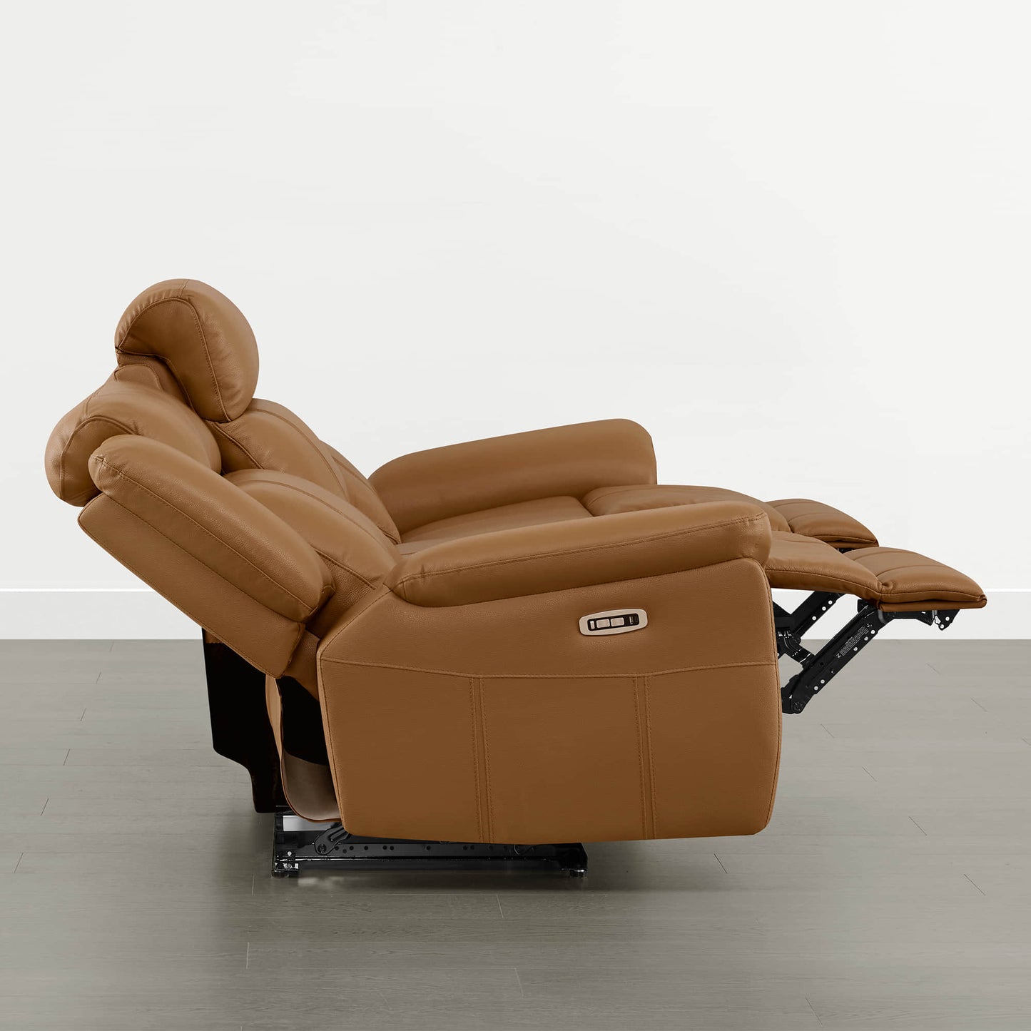 Power Reclining Sofa in Genuine Leather with Drop-Down Table