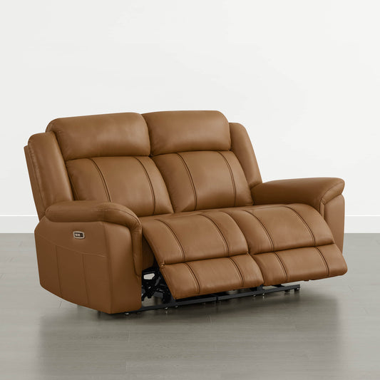 Power Reclining Sofa in Genuine Leather with Drop-Down Table