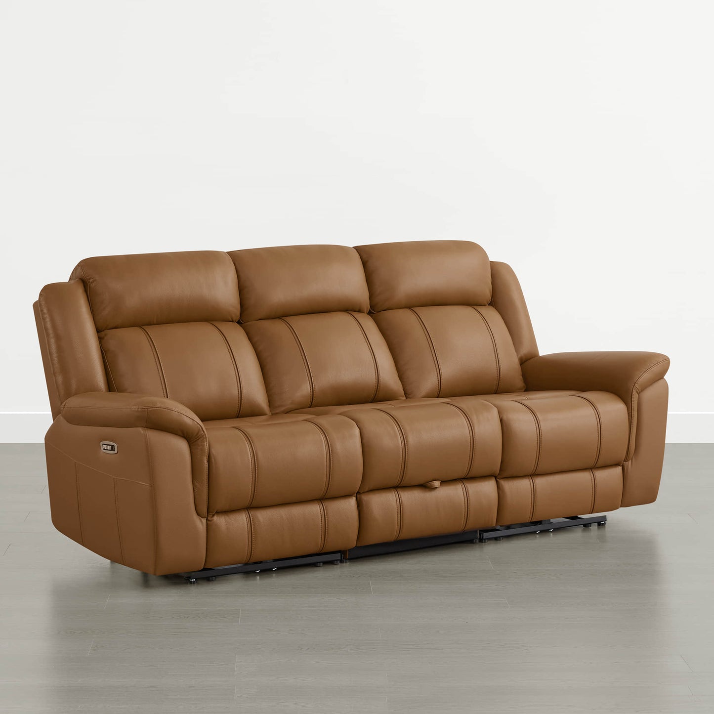 Power Reclining Sofa in Genuine Leather with Drop-Down Table